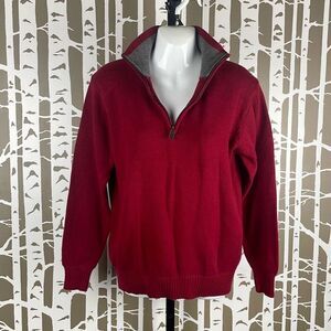 Oscar De La Renta Maroon Burgundy Zip Mock Neck Sweater M